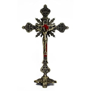Religious Gifts Jesus Christ on Cross Bronze Hanging Wall Crucifix with Base, 12 Inch