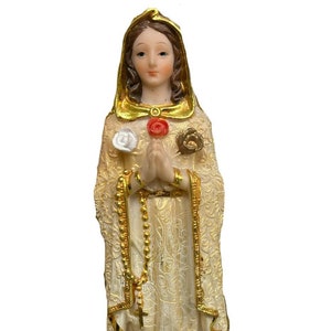 Rosa Mistica Estatua - Holy Figurine Religious Gold Statue, Sacred Decoration for Prayer and Devotion