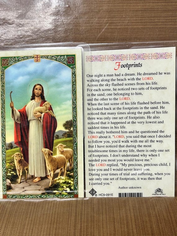 Good Shepherd - Footprints Laminated Prayer Cards 2-sided Holy