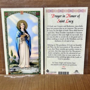 ST Lucy - Prayer in Honor Laminated Prayer Cards - Santa Lucia 2 Sided Holy Cards