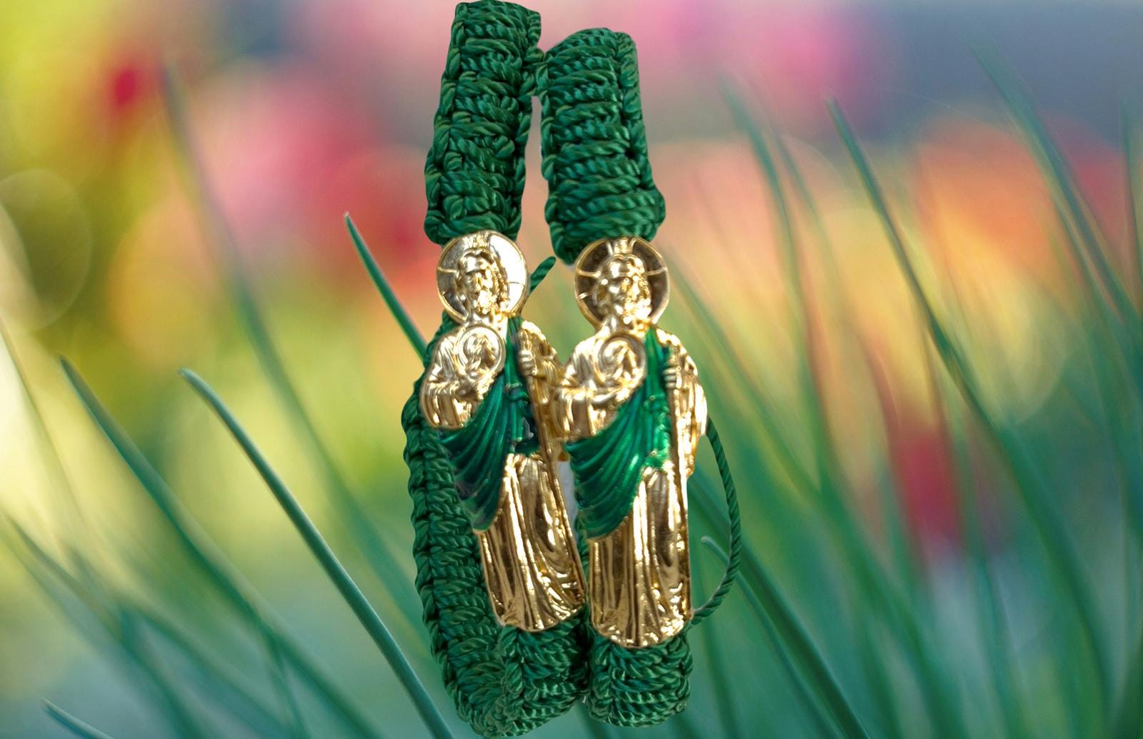 Saint St Jude Green Adjustable Bracelet | Handmade Pulsera