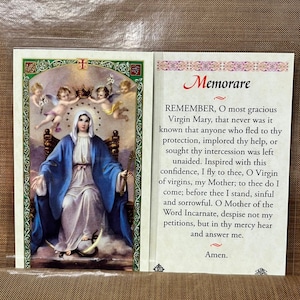 Queen of Heaven - Memorare Laminated Prayer Cards 2-Sided Holy Cards