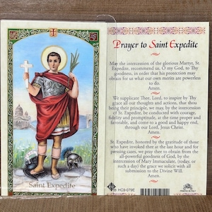 Prayer To - ST Expedite Laminated Prayer Cards - San Expedito 2-Sided Holy Card