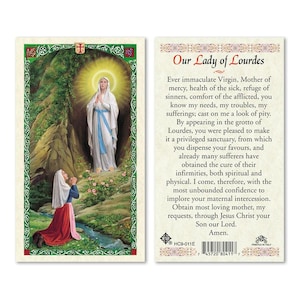 Our Lady of Lourdes Laminated Prayer Cards 2-Sided Holy Card - HC9-011