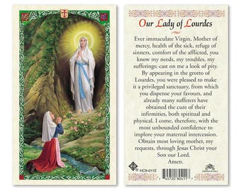 Our Lady of Lourdes Laminated Prayer Cards 2-Sided Holy Card - HC9-011