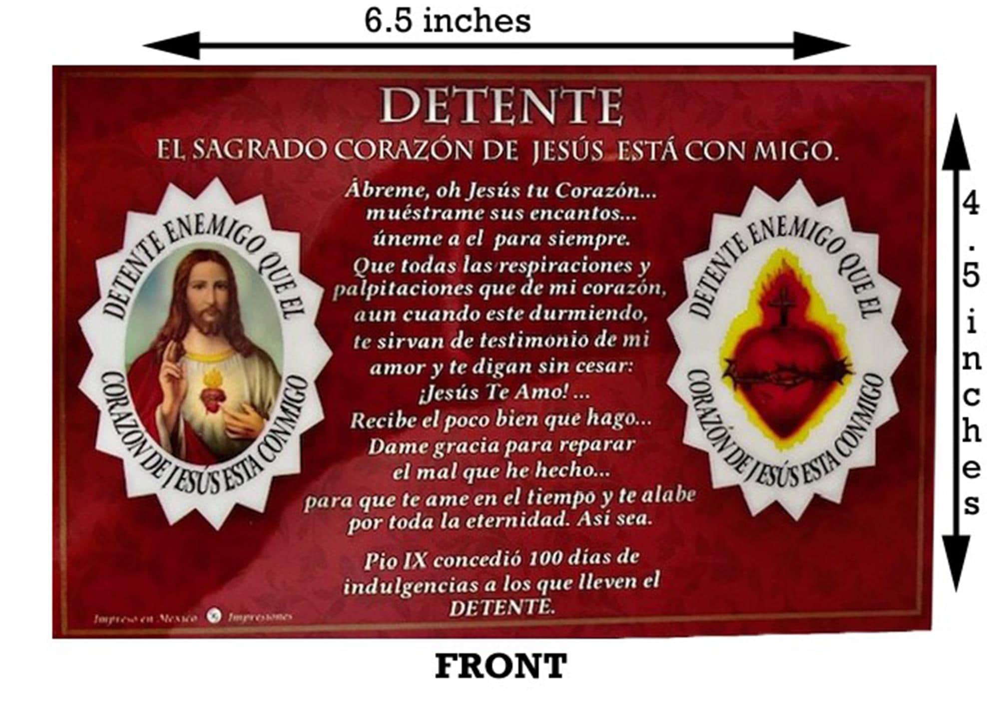 Detente Enemigo Prayer Card | Corazón de Jesús Está Conmigo | Laminated 2-Pack Holy Card | Catholic Sacred Heart Protection Badge