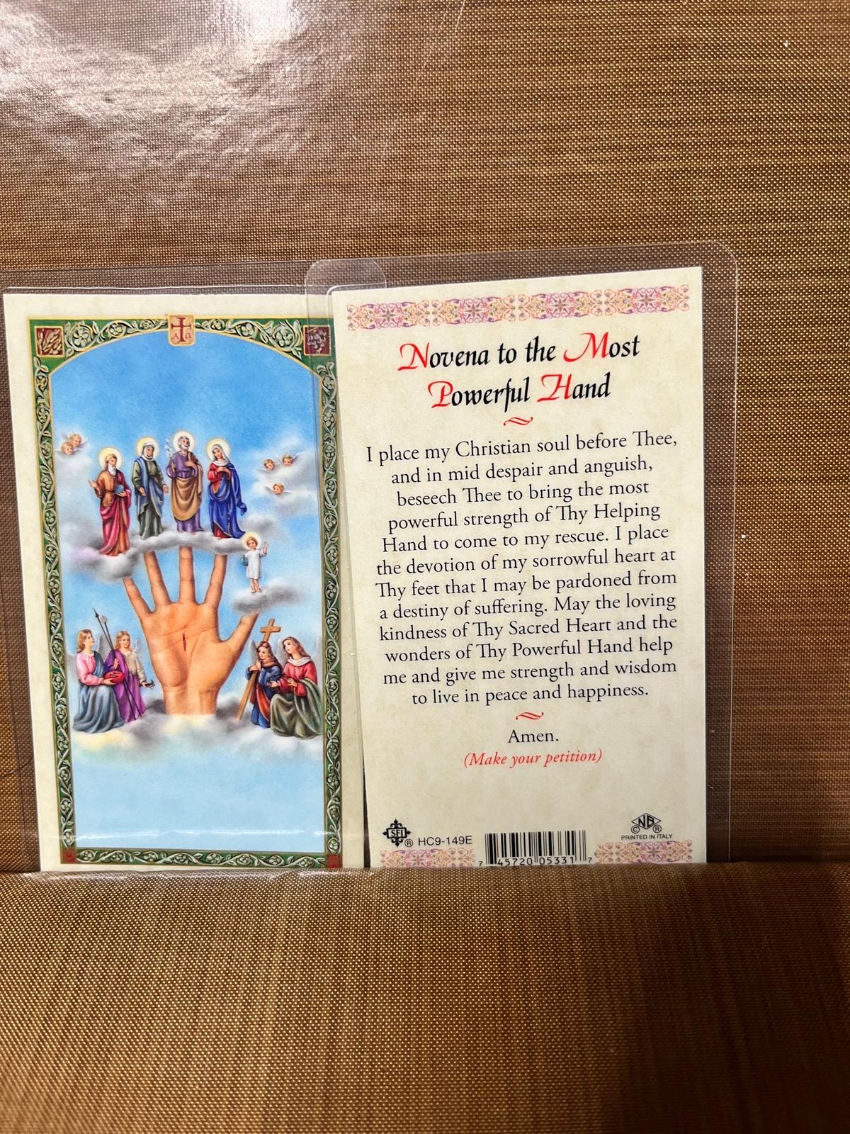 Powerful Hand - Novena Laminated Prayer Cards 2-sided Holy Cards