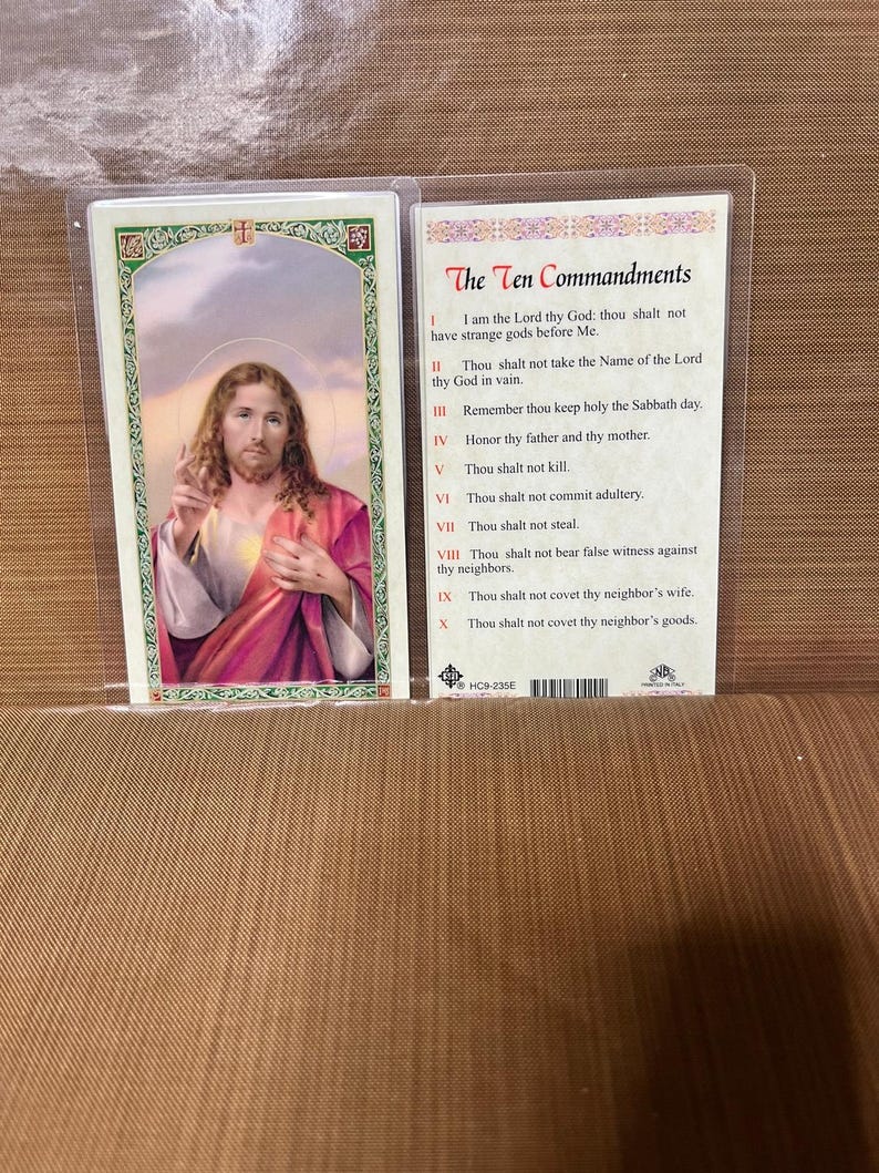 Jesus Blessing - Ten Commandments Laminated Prayer Cards 2-Sided Holy Cards English