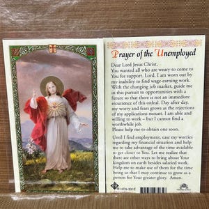 SHJ - Prayer of the Unemployed Laminated Prayer Cards 2-Sided Holy Cards