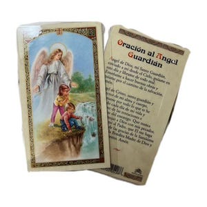 Prayer to my Guardian Angel-Oración al Angel Guardian Laminated Prayer Cards 2-Sided Holy Cards