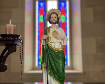 San Judas Tadeo 17" Saint Jude Figurine – Large Religious Statue, Catholic Saint of Miracles, Home Altar Decor
