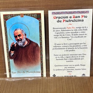 Prayer To Padre St Pio Prayer Cards | Oración a San Pio De Pietrelcina Laminated Cards | 2-Sided Holy Cards Spanish