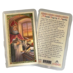 ST Augustine - A Beautiful Laminated Prayer Cards 2-Sided Holy Cards