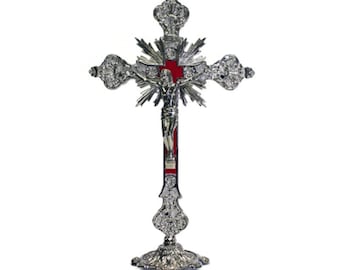 Religious Gifts Jesus Christ on Cross Silver Wall Crucifix with Base, 12 Inch
