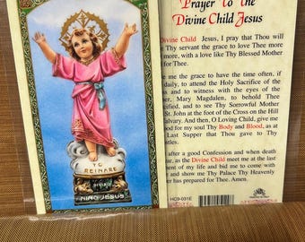 Prayer To - Divine Child Jesus Laminated Prayer Cards - Divino niño 2 Sided Holy Cards