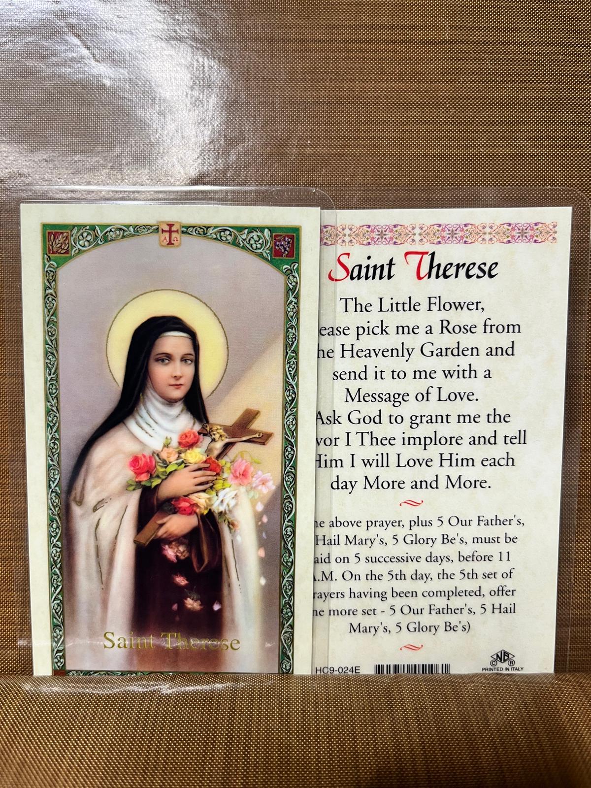 Saint Therese Little Flower Laminated Prayer Cards 2-sided Holy