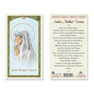 Prayer To - Mother Teresa Laminated Prayer Cards 2-Sided Holy Cards