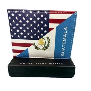 Cartera plegable de cuero hecha a mano de la colección Tems: diseño de bandera nacional, tarjetero fino y delgado para hombres y mujeres