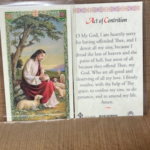 Jesus W/Sheep - Act of Contrition Laminated Prayer Cards 2-Sided Holy Cards
