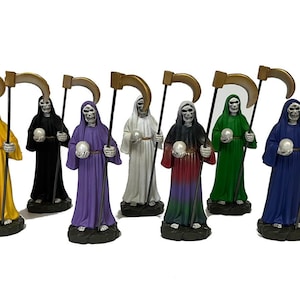 Santa Muerte 4&quot;  8 Potencias Resin Statue Holy Death Grim Reaper Skull 8 colors