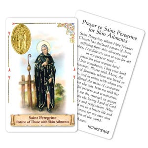 ST Peregrine Patron Skin Ailments Laminated Prayer Cards 2-Sided Holy Cards in English