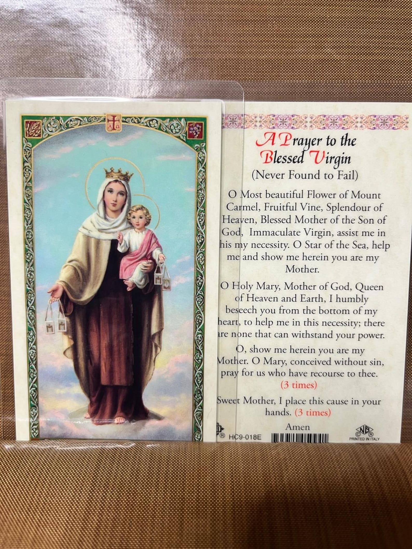 Our Lady of MT. Carmel - A Prayer to the Blessed Virgin Laminated ...