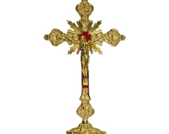 Religious Gifts Jesus Christ on Cross Gold Hanging Wall Crucifix with Base, 12 Inch