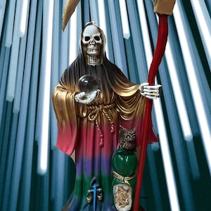16" Santa Muerte 7 Colors Holy Death Statue Grim Reaper Rainbow Sculpture Figure