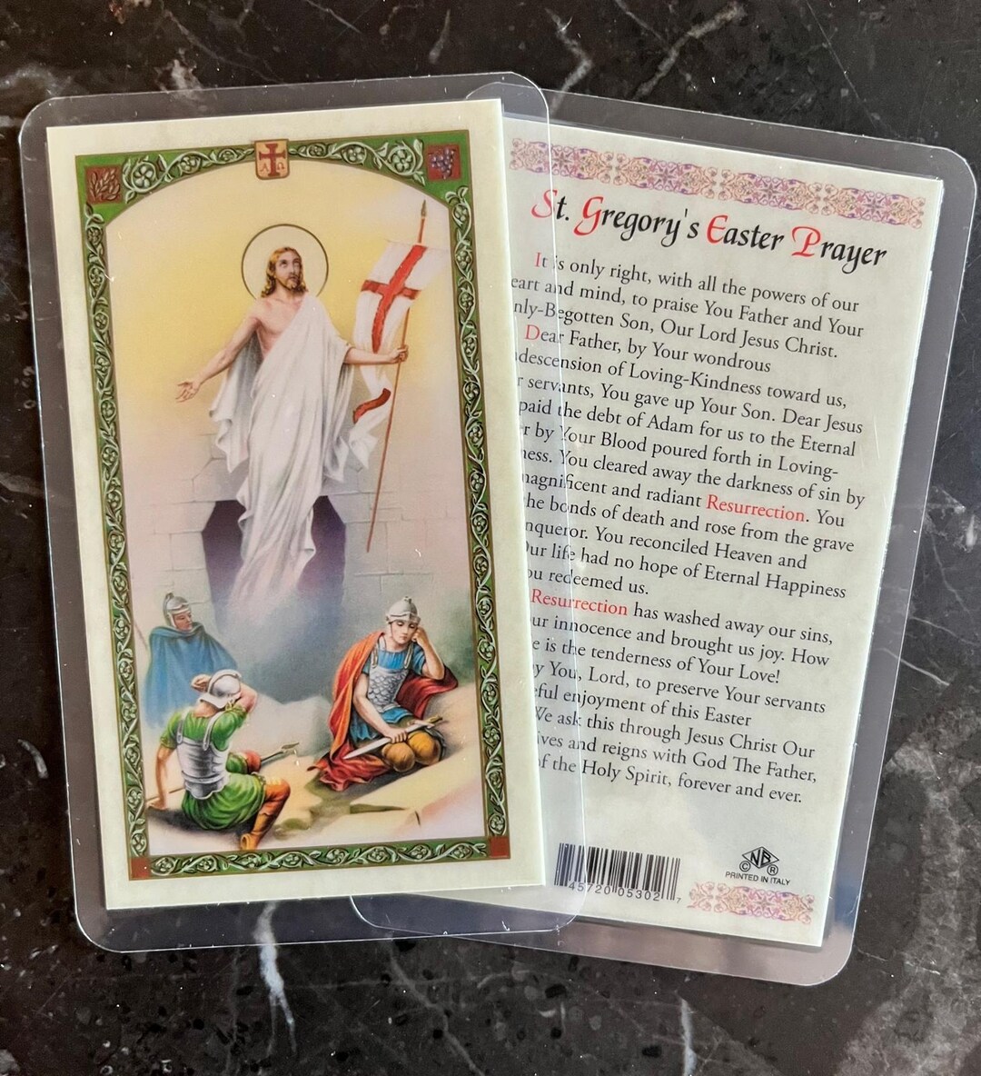 Resurrection - ST Gregory's Easter Laminated Prayer Card 2-sided