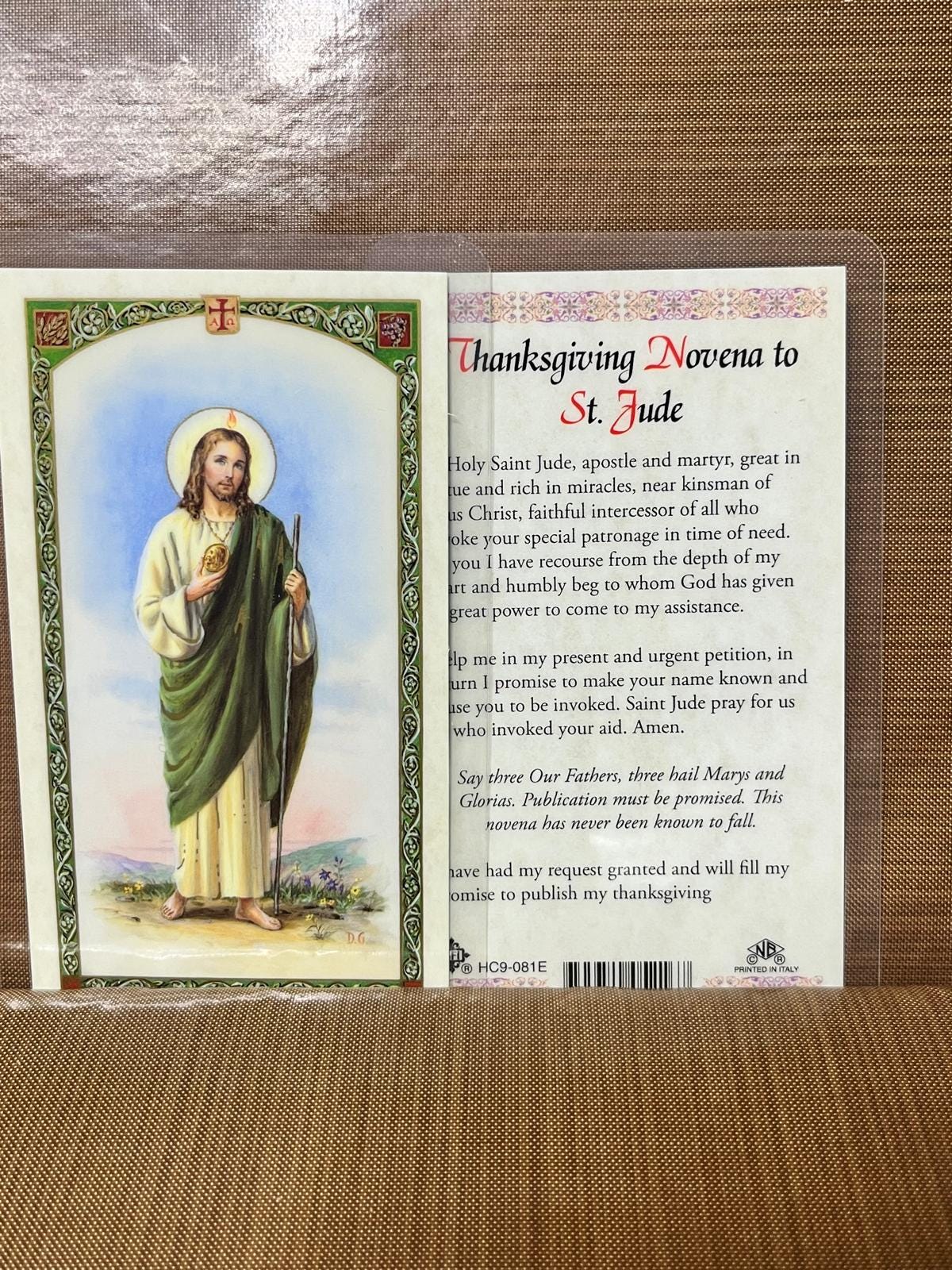 ST Jude - Thanksgiving Novena Laminated Prayer Cards 2-sided Holy