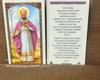 San Cipriano – Laminated Prayer Card 2-Sided Catholic Holy Card - Patron Saint of Protection and Spiritual Guidance