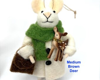 Felt Mouse Ornament with Coat and Purse: Choice of 3 colors of Deer