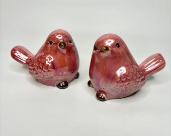 LAST ONES!! 2 Rose Pink Ceramic Birds, Pretty Iridescent Pink Glaze!  Great all year decor! In 2 different styles~You get one of each Chick!