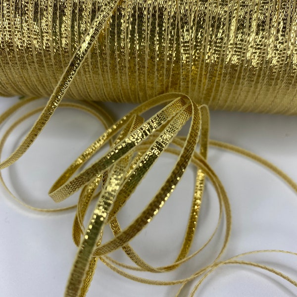 1/8", 10Yd + Gold Lame' Metallic Ribbon, with woven edge~Gorgeous!!  For Event Projects, Card Making, Scrapbooking, Made in USA