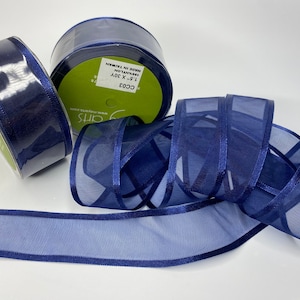 Navy Sheer Banded Ribbon 30 Yd Bolt, Perfect for Weddings, School Sports, Flower Arranging, Crafting~May Arts CC03, sheer ribbon, satin edge