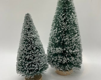 Blue-Green Light Teal, Beautiful Bottle Brush Christmas Tree ~ Choose both, or either size, with wood base, 9" and 6" tall
