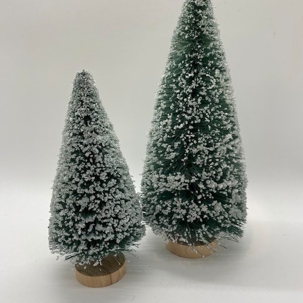 Blue-Green Light Teal, Beautiful Bottle Brush Christmas Tree ~ Choose both, or either size, with wood base, 9" and 6" tall