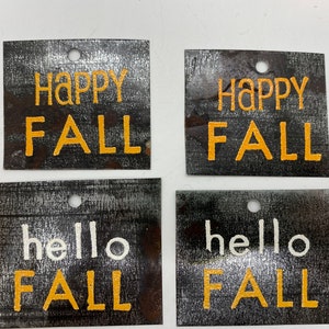 Juego de 4 carteles de hojalata de otoño de metal, perfectos para regalos o pequeños toques en la decoración del hogar. 2-Hola otoño y 2-Feliz otoño