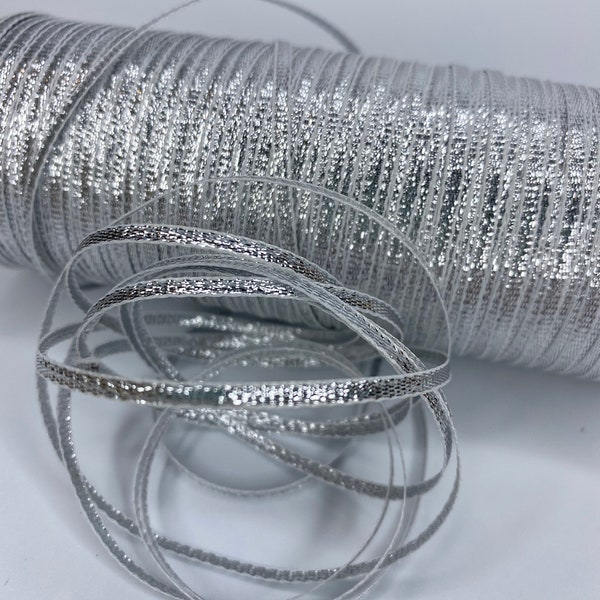 1/8", 10Yd + Silver Lame' Metallic Ribbon, with woven edge~Gorgeous!!  For Event Projects, Card Making, Scrapbooking, Made in USA