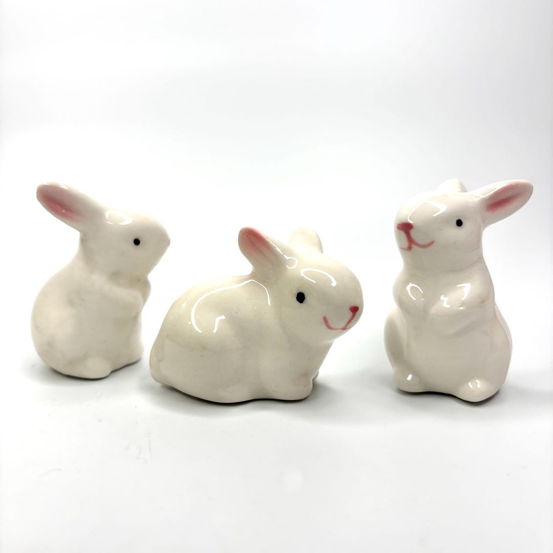 Set of 3 White Ceramic Bunny Rabbits: Spring or Winter Decor - Etsy