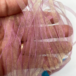 1/4 Inch, 10 Yds+ Iridescent Sheer Nylon Organza Shimmery Ribbon - RETIRED May Arts SN19 Mauve Pink