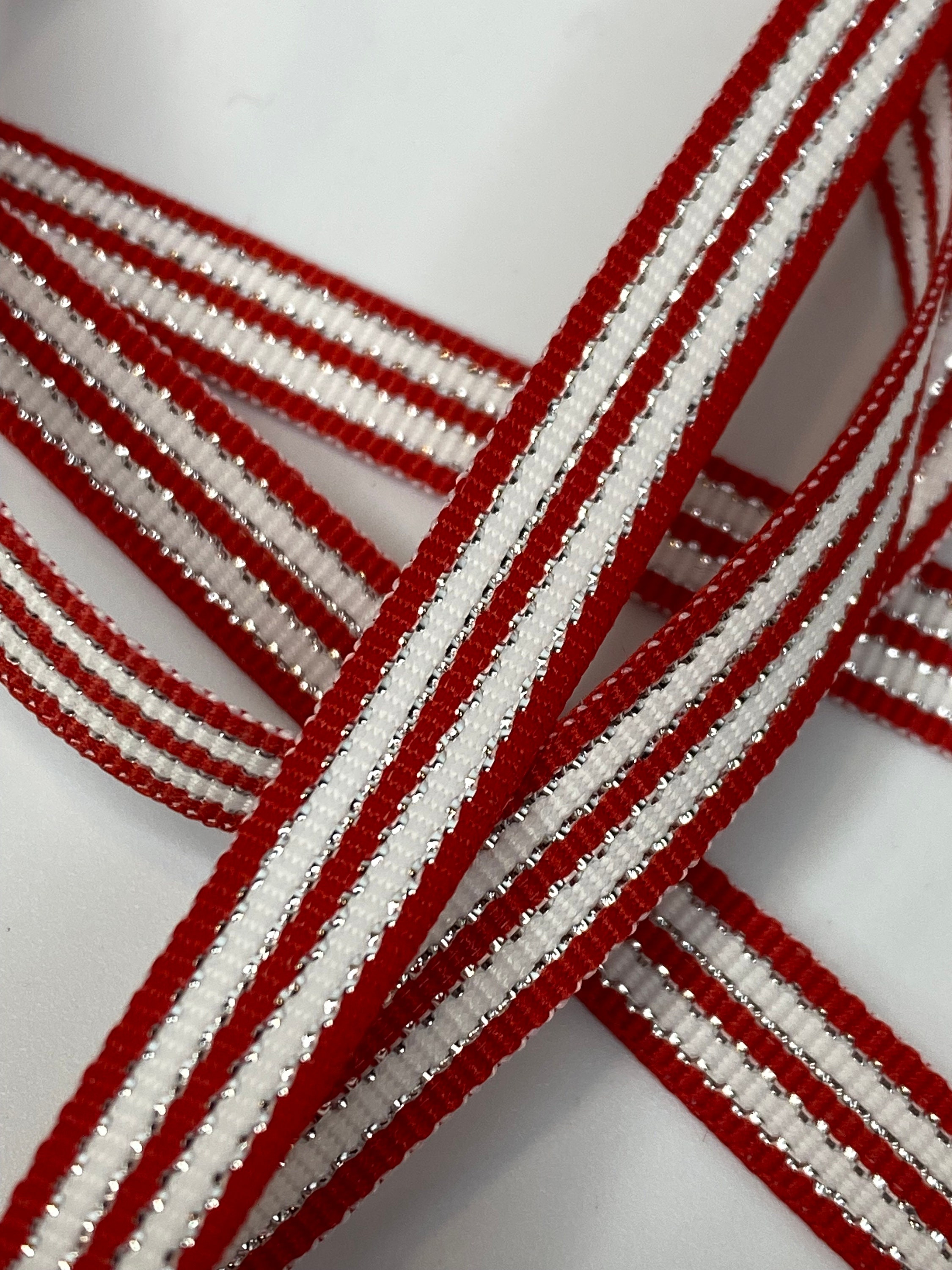 Red Glitter Polka Dot on Grey Wired Ribbon, Grey and White Stripe Ribbon,  Christmas Wired Ribbon, 2.5 X 10 Yards Ribbon, Christmas, Gray 