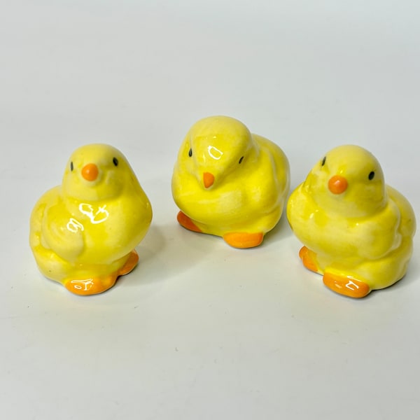 Set of 3 Ceramic Mini Yellow Chicks for Spring, Easter, Dollhouse, Dioramas and Crafting, Dioramas and Assemblages