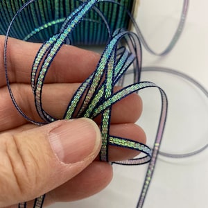 1/8&quot;,  10Yds+  Sparkle Metallic Shimmer Ribbon - 3mm Black Edge Iridescent Teal ~ Woven Edge ~ Perfect accent for your projects!
