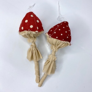 Red Mushroom ornament, for Christmas and everyday! One Woodland Canvas Fabric Mushroom with choice of Large or Small white dots-or get both!