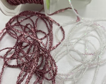Tinsel Garland Trim wired Ribbon Light Pastel Metallic Pink 4 Yards 