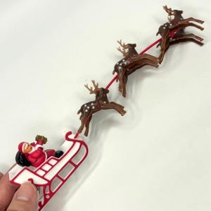 Christmas Santa in Sleigh with 6 Reindeer, Co-Worker gift, Teacher gift, Plastic cake topper, Dollhouse roofs, Christmas holiday crafting.