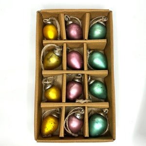 Adornos de Pascua con aspecto de vidrio de mercurio: aguamarina, rosa y amarillo, colgadores de hilo (caja de 12)