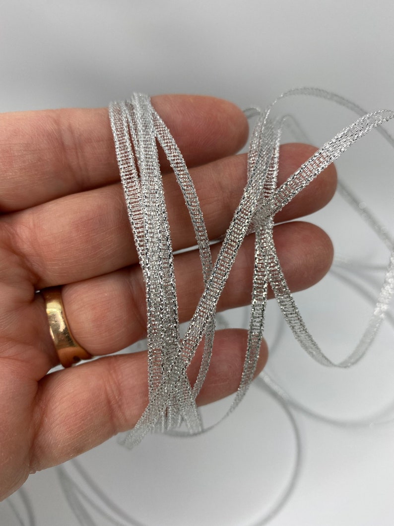 Lightweight Ribbon Silver Tinsel Ribbon: 1/8 Inch Metallic Trim, 20+ Yards Lightweight - Etsy