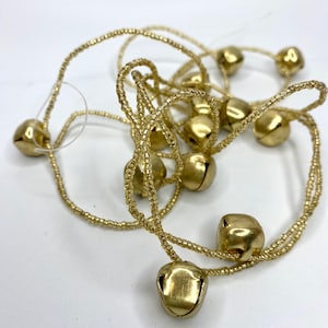 3/8&quot; Gold Jingle Bell and Glass Bead Feather Tree Garland, 72&quot; long, Super Sweet Sound great for your Wreath, Door or Holiday Trees